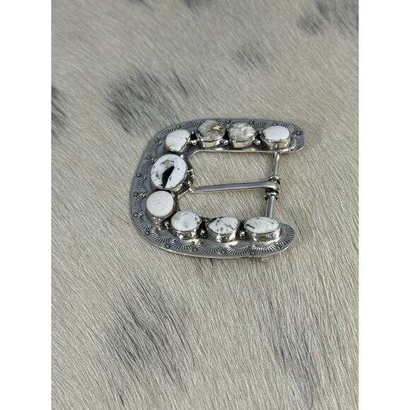 Native American Sterling Silver White Buffalo Belt Buckle Statement Hand Stamped main image 8